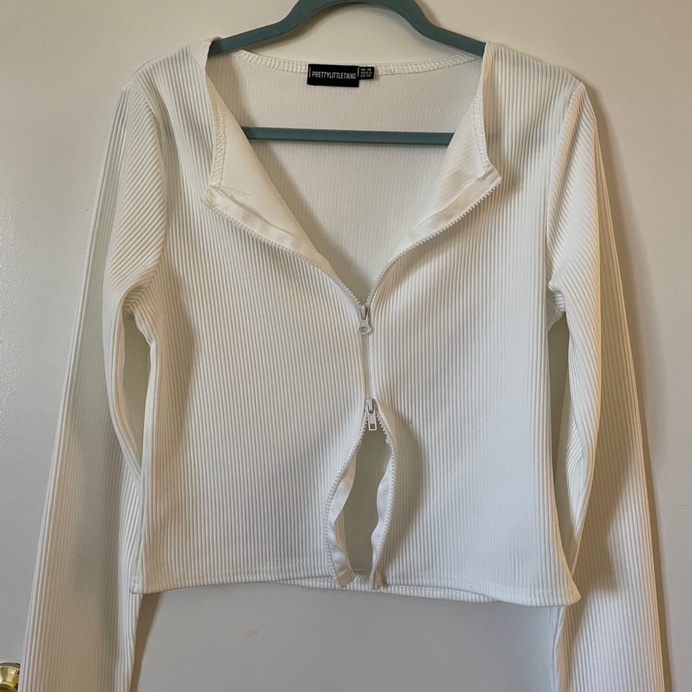 PrettyLittle Thing Rib Double Zip Up Top